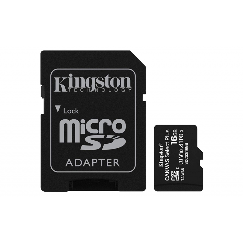KINGSTON 16GB Canvas Select Plus microSDHC UHS-I CL10 memóriakártya + adapter