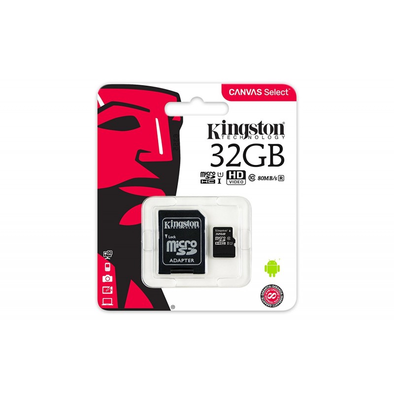 KINGSTON 32GB Canvas Select microSDHC UHS-I CL10 memóriakártya + adapter