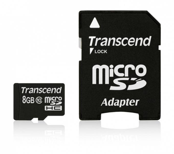Transcend microSDHC 8GB Class 10 TS8GUSDHC10 adapterrel Transcend microSDHC 8GB Class 10 TS8GUSDHC10 adapterrel
