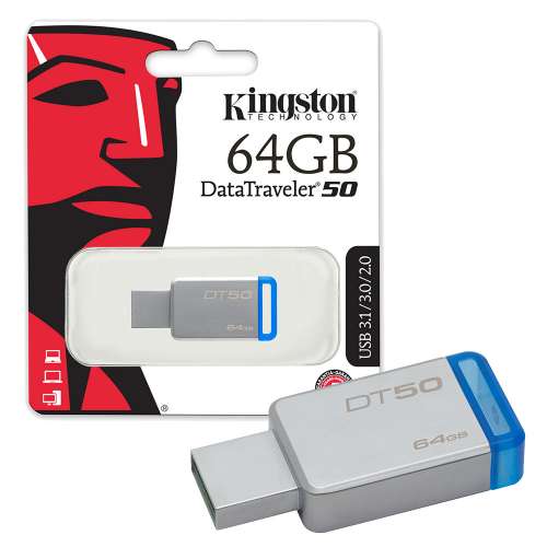 KINGSTON 64GB pendrive DT50 USB3.0 - ezüst-kék